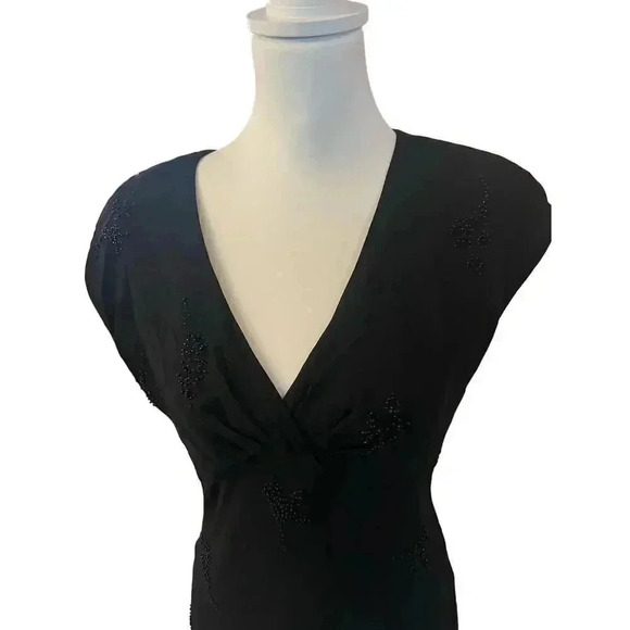 Jones New York formal dress 100% silk black and beaded maxi size 10 - Picture 4 of 8
